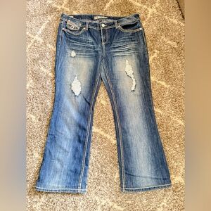 YMI Women's Medium Blue Distressed Wide Leg Jeans